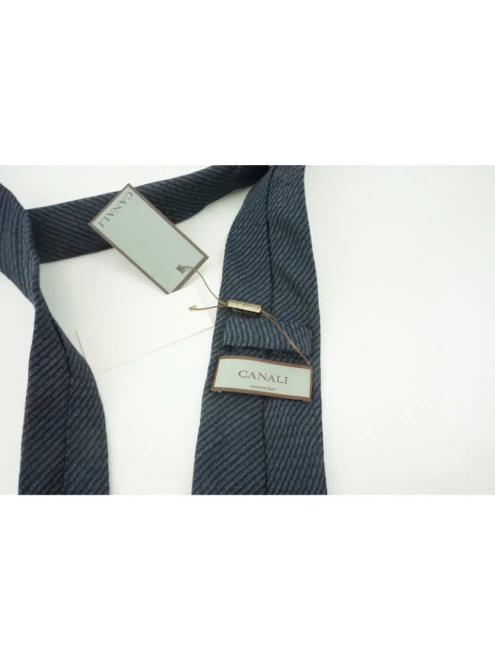 Canali Indigo Slate Blue Woven Striped Wool Blend Tie Brand New With Tags
